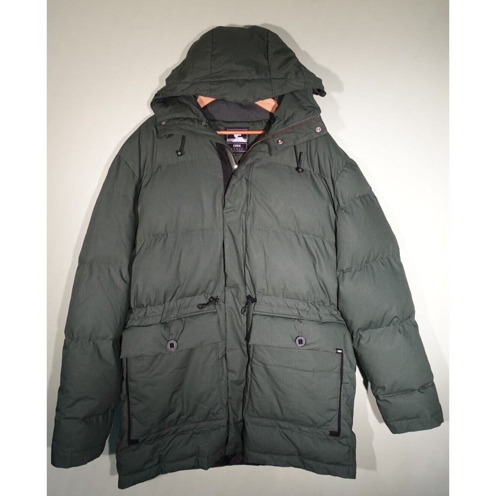 Men's Edwin Mid Length Full Zip Puffer Coat Green Color Hooded Adult Size XL